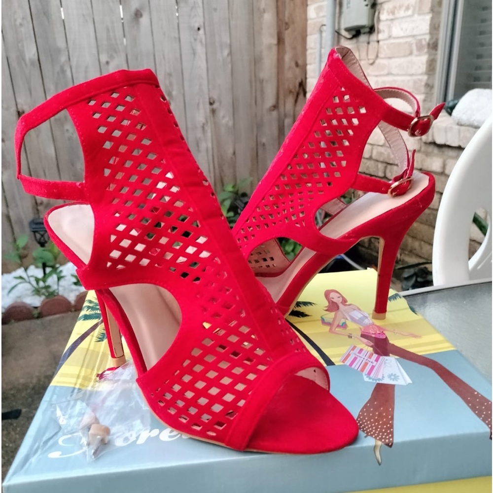 Sexy red suede heels size 8 wore probably once